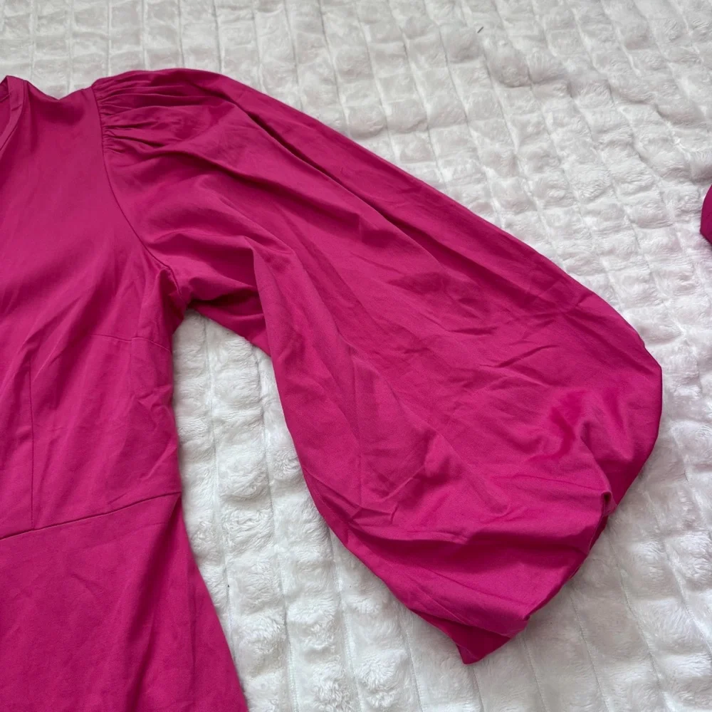 NEW Alden Adair XS Magenta Pink Athena Rhinestone Button Puff Sleeve Dress - Picture 3 of 7